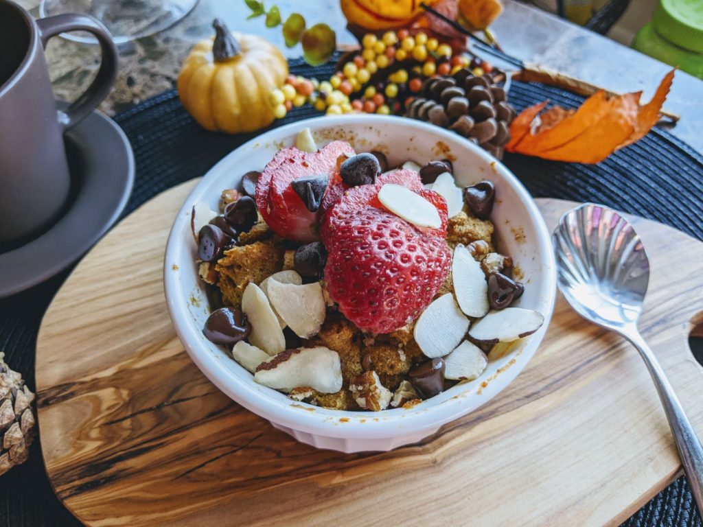 Pumpkin mug cake made with Metta Gluten Free Flour