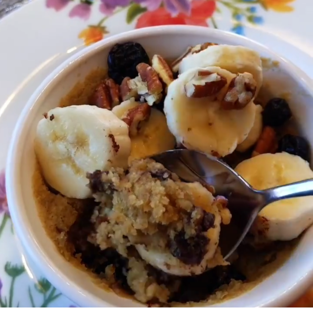 Gluten Free Vegan Protein Mug Cake made with Metta Gluten Free Flour